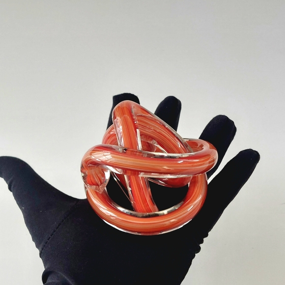 Source Unknown Other - Red Swirl Infinity Knot Glass Sculpture Modern Art Paperweight